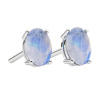 Natural Rainbow Moonstone Oval 925 Sterling Silver 4 Prong Stud Earrings For Women Christmas Valentine Mothers Day Gifts For He