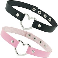 Ethoon 2 Pack Love Heart Pu Leather Choker Necklace Goth Adjustable Choker Collar Chain Pink Black