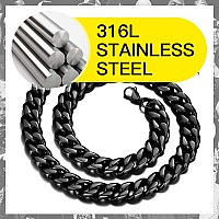 Suplight 12Mm 316L Stainless Steel Chunky Miami Cuban Chains Necklaces Statement Hip Hop Punk Jewelry Short Heavy Black Curb Cub