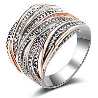 Mytys 2 Tone Intertwined Crossover Statement Ring Fashion Chunky Band Rings For Women Black Gold Silver Rose Gold Plated Wide In