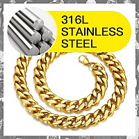 Suplight 12Mm 316L Stainless Steel Chunky Miami Cuban Chains Necklaces Statement Hip Hop Punk Jewelry 18K Gold Plated Short Curb