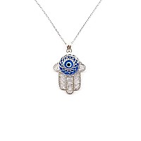 Mystic Jewels By Dalia Sterling Silver Filigree Necklace With Hamsa Hand And Turkish Blue Evil Eye