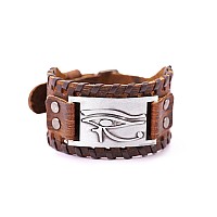 Haquil Eye Of Horus Bracelet For Men Egyptian Brown Wide Leather Wristband Bracelet For Men Egyptian Jewelry Gift