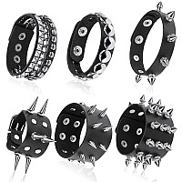 Hicarer 6 Pcs Spiked Studded Bracelets Punk Leather Rivets Bracelet Cuff For Men Women Halloween Accessoriesclassic Style