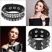 Hicarer 6 Pcs Spiked Studded Bracelets Punk Leather Rivets Bracelet Cuff For Men Women Halloween Accessoriesclassic Style