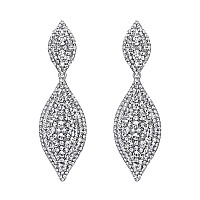 Flyonce Womens Rhinestone Crystal Wedding Bridal 2 Leaf Drop Dangle Chandelier Earrings Clear