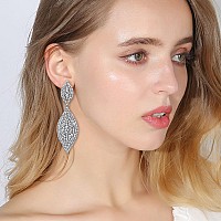 Flyonce Womens Rhinestone Crystal Wedding Bridal 2 Leaf Drop Dangle Chandelier Earrings Clear