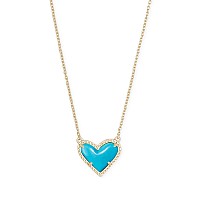 Kendra Scott Ari Heart Pendant Necklace For Women Fashion Jewelry 14K Goldplated Turquoise Magnesite