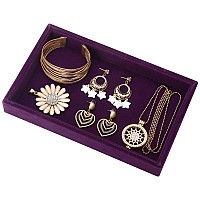 Valyria Velvet Jewelry Tray Stackable Showcase Display Organizer For Ring Earring Necklace Pendants Bracelet Purple