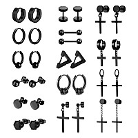 Newitin 15 Pairs Stainless Steel Stud Earrings For Men Hypoallergenic Earrings Cross Earrings Unisex Punk Earrings Men Earrings