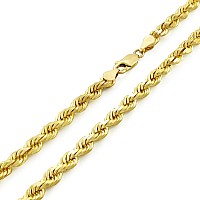 Nuragold 10K Yellow Gold 5Mm Rope Chain Diamond Cut Pendant Necklace Mens Womens Jewelry 16 18 20 22 24 26 28 30