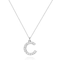 Tarsus C Initial Letter Stainless Steel Silver Alphabet Pendant Necklace Monogram Charm Cubic Zirconia Jewelry Gifts For Women G