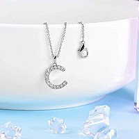 Tarsus C Initial Letter Stainless Steel Silver Alphabet Pendant Necklace Monogram Charm Cubic Zirconia Jewelry Gifts For Women G