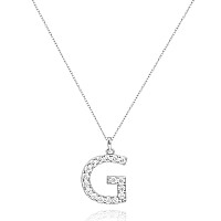 Tarsus G Initial Letter Stainless Steel Silver Alphabet Pendant Necklace Monogram Charm Cubic Zirconia Jewelry Gifts For Women G