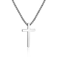 Iefshiny Stainless Steel Cross Pendant Necklaces For Men Pendant Chain 20 Inch Silver Jewelry Gifts For Men Women Gifts Idea