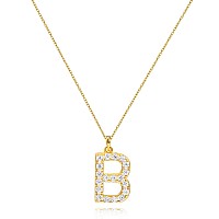 Tarsus B Initial Letter 14K Gold Plated Alphabet Pendant Necklace Monogram Charm Cubic Zirconia Jewelry Gifts For Women Girlfrie