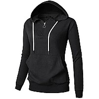 Givon Womens Lightweight Thin Quarter Zipup Pullover Hoodie Sweatshirt With Plus Sizedcf201Black3Xl