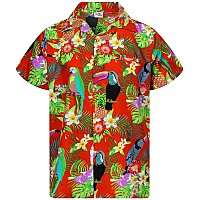 King Kameha Funky Hawaiian Shirt Shortsleeve Parrot Cockatoo Orange 4Xl