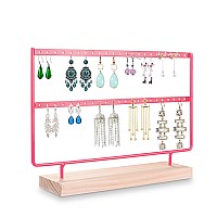 Vergilius Earrings Organizer Jewelry Earrings Holder Display Wood Stand 46 Holes 2 Layers Pink