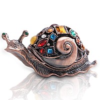 Yu Feng Crystals Bejeweled Trinket Box Handpainted Brown Snail Animal Figurine Hinged Jewelry Box Collectible For Women