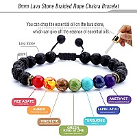 Hamoery Men Women 8Mm Lava Rock Chakra Beads Bracelet Set Braided Rope Natural Stone Yoga Bracelet Bangle Set 4