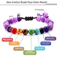 Hamoery Men Women 8Mm Lava Rock Chakra Beads Bracelet Set Braided Rope Natural Stone Yoga Bracelet Bangle Set 4