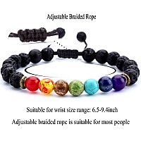 Hamoery Men Women 8Mm Lava Rock Chakra Beads Bracelet Set Braided Rope Natural Stone Yoga Bracelet Bangle Set 4