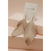 Large Genuine Soft Leather Handmade Fringe Feather Lightweight Tear Drop Dangle Color Earrings For Women Girls Fashion Beige