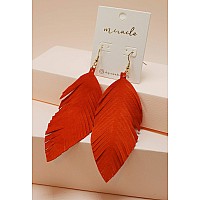 Large Genuine Soft Leather Handmade Fringe Feather Lightweight Tear Drop Dangle Color Earrings For Women Girls Fashion Orange