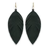 Large Genuine Soft Leather Handmade Fringe Feather Lightweight Tear Drop Dangle Color Earrings For Women Girls Fashion Emerald