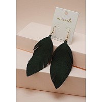 Large Genuine Soft Leather Handmade Fringe Feather Lightweight Tear Drop Dangle Color Earrings For Women Girls Fashion Emerald