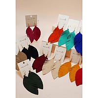 Large Genuine Soft Leather Handmade Fringe Feather Lightweight Tear Drop Dangle Color Earrings For Women Girls Fashion Emerald