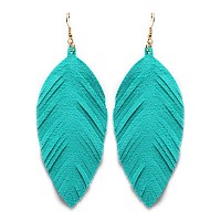 Large Genuine Soft Leather Handmade Fringe Feather Lightweight Tear Drop Dangle Color Earrings For Women Girls Fashion Turquois