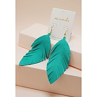 Large Genuine Soft Leather Handmade Fringe Feather Lightweight Tear Drop Dangle Color Earrings For Women Girls Fashion Turquois