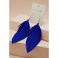 Large Genuine Soft Leather Handmade Fringe Feather Lightweight Tear Drop Dangle Color Earrings For Women Girls Fashion Blue