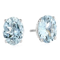 Natural Aquamarine 7X5Mm Oval 925 Sterling Silver 4 Prong Stud Earrings For Women Christmas Valentine Mothers Day Gifts For Her