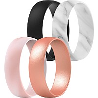 Thunderfit Silicone Wedding Rings For Men Women 63Mm Wide 165Mm Thick Black Marble Light Pink Mix Rose Gold 657