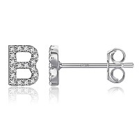 Letter B Earrings Cz Simulated Diamond Stud Earrings Fashion Alphabet Letter Initial Earrings White Gold Plated Hypoallergenic