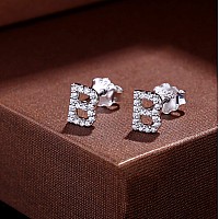 Letter B Earrings Cz Simulated Diamond Stud Earrings Fashion Alphabet Letter Initial Earrings White Gold Plated Hypoallergenic