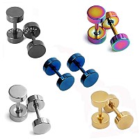 Unisex 5Mm Simple Stainless Steel Stud Earring Faux Gauges Ear Plugs Tunnel Hypoallergenic Cartilage Tragus Second Third Hole Ea