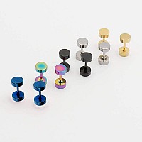 Unisex 5Mm Simple Stainless Steel Stud Earring Faux Gauges Ear Plugs Tunnel Hypoallergenic Cartilage Tragus Second Third Hole Ea