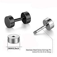 Unisex 5Mm Simple Stainless Steel Stud Earring Faux Gauges Ear Plugs Tunnel Hypoallergenic Cartilage Tragus Second Third Hole Ea