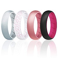 Roq Silicone Rings For Women Breathable Silicone Rings Bands Comfort Fit Silicone Wedding Ring For Women Metal Pink Silver