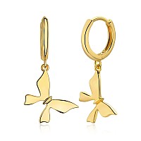 Myears Women Butterfly Earrings Gold Huggie Hoop Dangle Drop 14K Gold Filled Small Boho Beach Simple Delicate Handmade Hypoaller