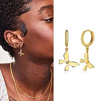 Myears Women Butterfly Earrings Gold Huggie Hoop Dangle Drop 14K Gold Filled Small Boho Beach Simple Delicate Handmade Hypoaller