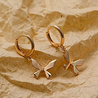 Myears Women Butterfly Earrings Gold Huggie Hoop Dangle Drop 14K Gold Filled Small Boho Beach Simple Delicate Handmade Hypoaller