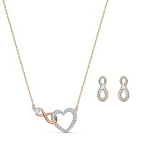 Swarovski Infinity Necklace And Stud Pierced Earrings Set With Clear Crystal Pav And Mixed Metal Plated Finish In Infinity And