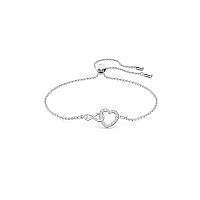 Swarovski Infinity Heart Bracelet With White Crystals Infinity Symbol And Heart Intertwined On A Rhodium Plated Adjustable Chai