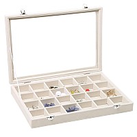 Stratalife Velvet Jewelry Organizer 24 Grid Jewelry Tray With Clear Glass Lid Display Showcase Storage Organizer Box For Earring