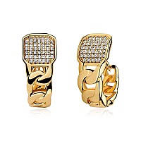 Myears Women Diamond Earrings Gold Huggie Chain Link Hoop Square Cluster Sleeper Cubic Zirconia 14K Gold Filled Small Simple Han